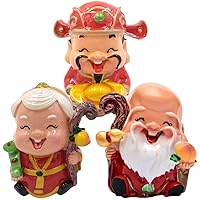 3pcs Mini CAI Shen Figurines God of Wealth God of Longevity Statue Elderly Couple Figurines Miniature Couple Statue 2024 Chinese New Year Gift Home Car Decor