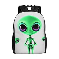 Green Alien Print Backpack 16 Inch Lightweight Waterproof Travel Bags Casual Daypack For Women Men