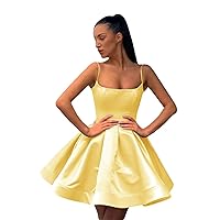 A-line Satin Homecoming Dress Spaghetti Straps for Women, Short Square Neck Cocktail Dress Sleeveless Prom Dress