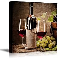 wall26 - Square Canvas Wall Art - Glasses of Wine with Wine Bottle and Grapes - Giclee Print Gallery Wrap Modern Home Art Ready to Hang - 16x16 inches