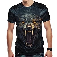 Men's T Shirt with Wolf Graphic Print, Street Novelty Tee, Best Birthday Gifts