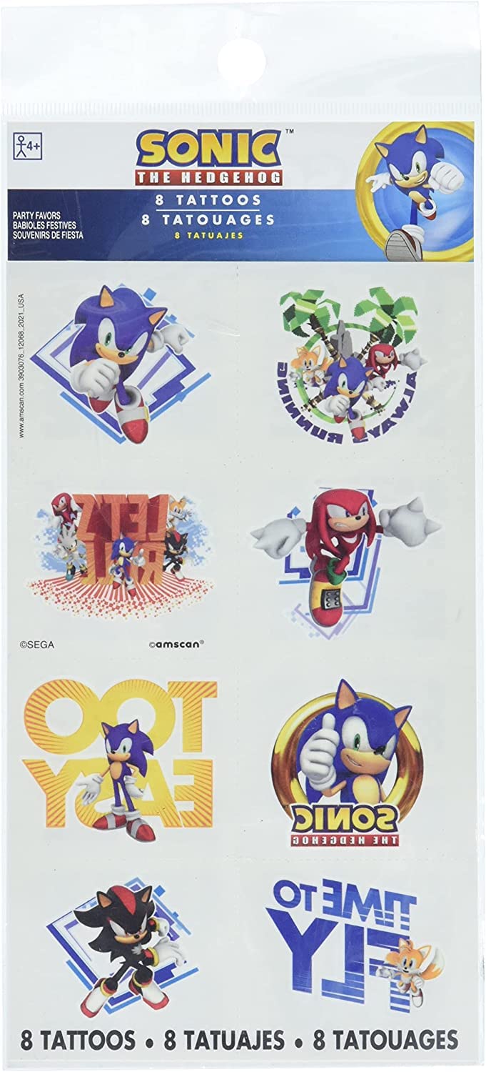 Amscan Sonic Tattoos - 2' x 1 3/4' | Multicolor | 8 Pcs.