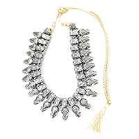 Golden Thread Collar Oxidised Silver Necklace Brass Metal Flower Beads Women Fashion Jewelry
