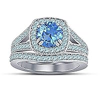 Disney Snowflake Princess Wedding & Engagement Ring Set in 14k White Gold Finish 925 Silver Multi-Color Stone