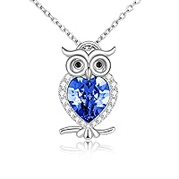 WINNICACA Women's Owl Necklace S925 Sterling Silver with Birthstone Pendant Cute Animals Jewellery Gifts for Women Girls Owl Lovers