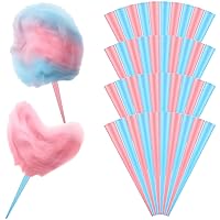 100 Pcs Cotton Candy Cones Cotton Candy Sticks Paper Cotton Candy Supplies Floss Sugar Cotton Candy Holder for Birthday Christmas Parties (Pink and Blue)