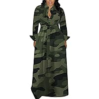 Tbahhir Women's Camo Long Sleeve Dress Camouflage Loose Formal Dresses Casual Long Dresses for 2024