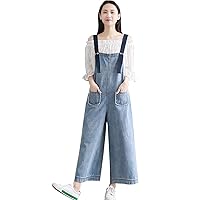 Flygo Women's Loose Baggy Denim Wide Leg Jumpsuits Rompers Overalls Jeans Cropped Pants