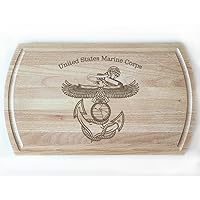United States Marine Corps Emblem Engraved on White Beech Cutting Board, Patriotic Kitchen Accessory, Durable