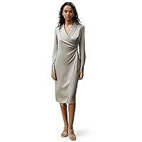 LilySilk 22 Momme 100% Mulberry Silk Wrap Dress for Women V Neck Formal Shawl Collar Wrap at Waist Midi Length