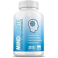 Mind Ignite™ Mental Performance 16 Ingredients - Extra Strength Nootropic Brain Supplement for Focus, Energy, Memory, Clarity, Concentration & More