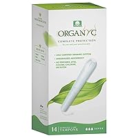 100% Certified Organic Cotton Tampons - Cardboard Applicator, Free from Chlorine, Perfumes, Rayon, and Chemicals - Super, 14 Count