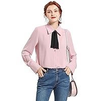 Women's Polyester Tops Bow Tie Long Sleeved Sunscreen Tee Shirt Casual Loose Suit Collar Dressy Tops