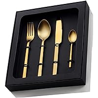 WARRIO Stainless Steel Cutlery Set, 4-Piece, Mirror Polished, for Home Restaurant, Gift Box (Color : Gold)