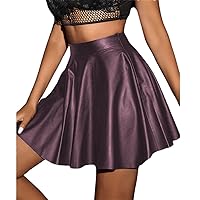 High Waist Pu Leather Pleated Skirt for Womens Matte Flared Skirts Solid A-Line Miniskirt