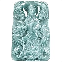 Kwan Yin Avalokitesvara Dragon Buddha Blue Water Necklace Jadeite Jade Guan Yin Pendant Lucky Chain Amulet Feng Shui Jewelry Gift for Women Men