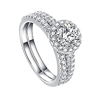 Simple Rings, Ring for Women Vintage Cubic Zirconia Sterling Silver Deluxe 2 Set Design Wedding Ring for Women