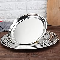 Silver Round Serving Trays Stainless Steel Food Serving Tray Bar Serving Tray Serveware Platter Flat Bottom Tray Serving Plate for Home, Kitchen, Living Room, Dining Room, Diameter 21.49