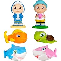 CoComelon Water Squirter Toys for Pool & Bath, 6-Pack - Officially Licensed - JJ, Baby Shark, Turtle, Fish & More - Swim Figure Playset, Mold Free - Easter Gift for Toddlers, Preschoolers, Kids 18mo+