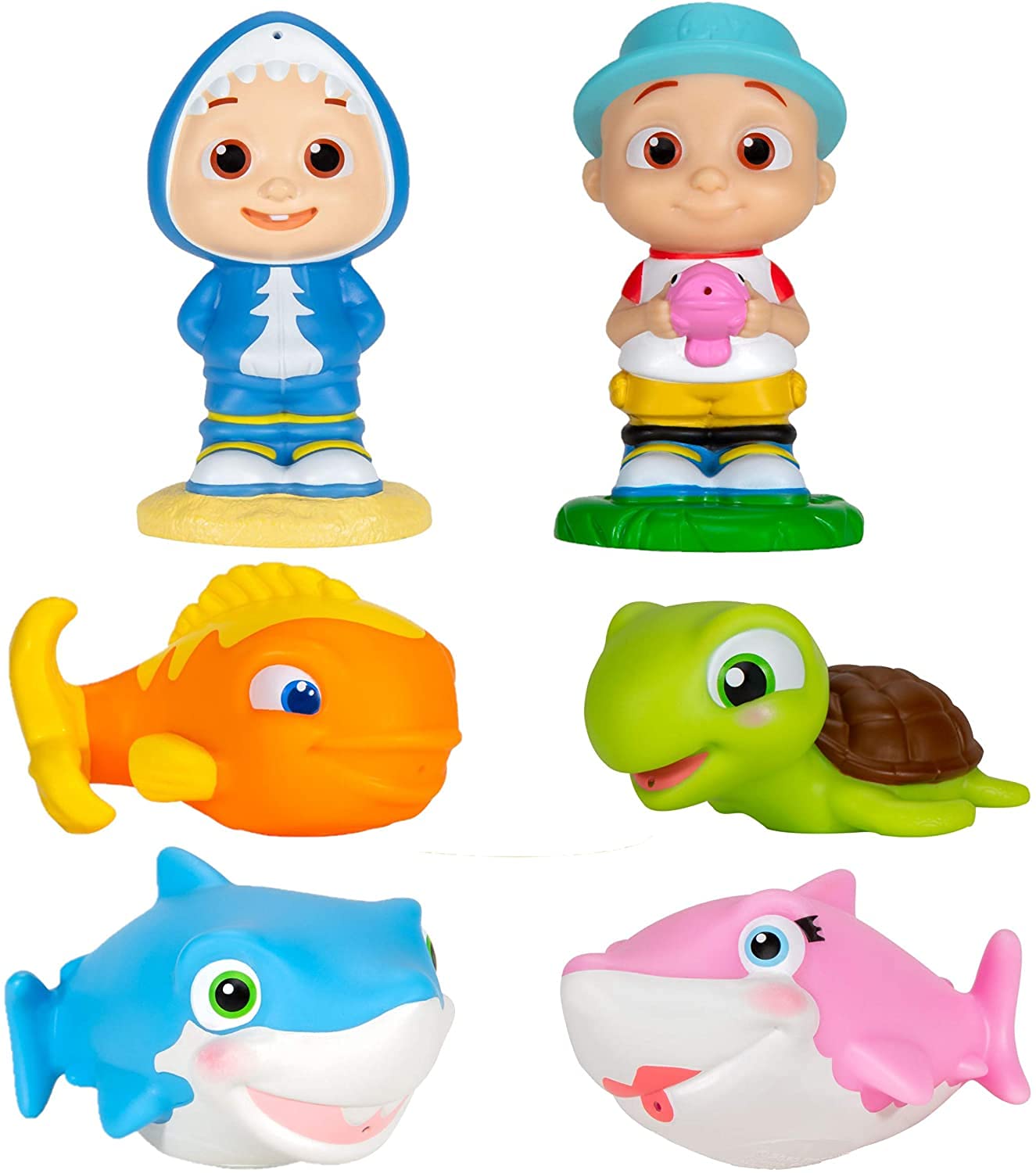 CoComelon Bath Squirter Water Toys 6 Pack - Officially Licensed - Featuring JJ, Sharks, Turtle & Goldfish - Add to Bath Time or Pools! Water Playset Gift for Toddlers, Preschoolers & Kids - Ages 1-3