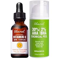 Ebanel Bundle of 20% Vitamin C Serum and 30% AHA 2% BHA Chemical Peel Exfoliant Gel