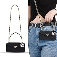 Yatchen for iPhone 15 Plus Wallet Case,Crossbody Phone Case with Lanyard Strap Cute Purse Case Flip Credit Card Holder Soft Silicone Girls Lady Handbag Case for iPhone 15 Plus Black