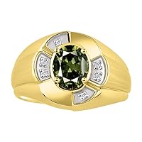 Rylos Yellow Gold Plated Silver Men's & or Ladies Ring with 8X6MM Oval Gemstone & Dazzling Diamonds - Unisex Color Stone Birthstone Band in Various Sizes 7-13