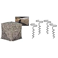 Rhino Blinds 180 Realtree Edge & Rhino Outdoors Auger Stakes, Heavy Duty Tent Stakes for Blinds and Tarps, 4-Pack,Silver