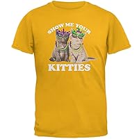Old Glory Mardi Gras Show Me Your Kitties Funny Pun Mens T Shirt Gold MD