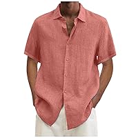Mens Short Sleeve Button Down Shirts, Casual Summer Loose Fit Tops Solid Vacation Shirt Relaxed Linen Shirts Top