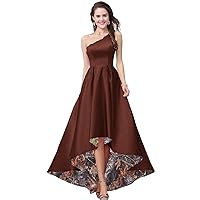 Camouflage Wedding Guest Dresses for Bridesmaid High Low Evening Formal Dress One Shoulder