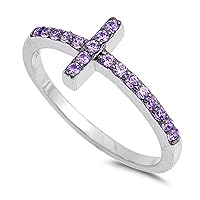 CHOOSE YOUR COLOR Sterling Silver Sideways Cross Ring