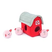ZippyPaws - Farm Pals Burrow, Interactive Squeaky Hide and Seek Plush Dog Toy - Bubble Babiez Pig Barn