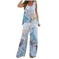 Flowy Outfits for Women Summer Sleeveless Outfit Two Piece Set Loose Tank Tops Wide Leg Pants 2 Piece Suits Casual