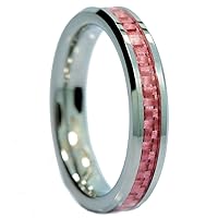 Custom Engraved Tungsten Carbide 4mm Purple, Pink or Blue Carbon Fiber Inlay Wedding Band Ring