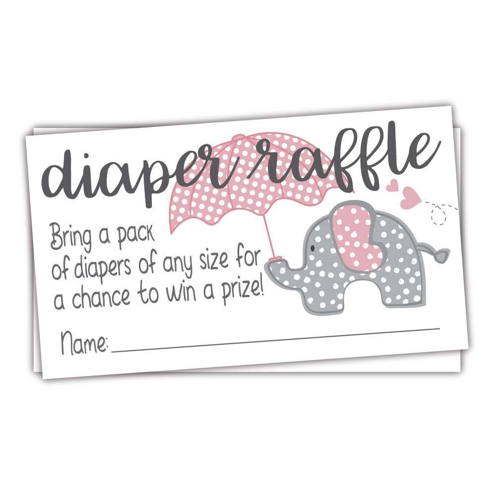 Pink Elephant Diaper Raffle Tickets (50 Count) - Girl Baby Shower Game
