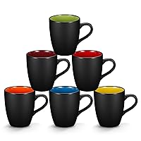 6 Pack Porcelain Coffee Mugs Set, 12 Ounces Ceramic Coffee Mugs, Matte Black Coffee Mug, Restaurant Coffee Cups for Coffee, Tea, Cappuccino, Cocoa, Cereal, Black outside and Colorful inside