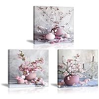 TEKMENT Beautiful Flower Vase Wall Art for Bathroom Bedroom Home Office Decoration, Still Life Plant Flora Canvas Painting Picture Print Decor Artwork, Gallery Wrapped Gift Inner Frame 12x12x3