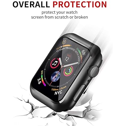 Smiling Case Compatible with Apple Watch Series 6/SE/Series 5/Series 4 44mm with Built in Tempered Glass Screen Protector,Overall Protective Hard PC Case Ultra-Thin Cover- Black