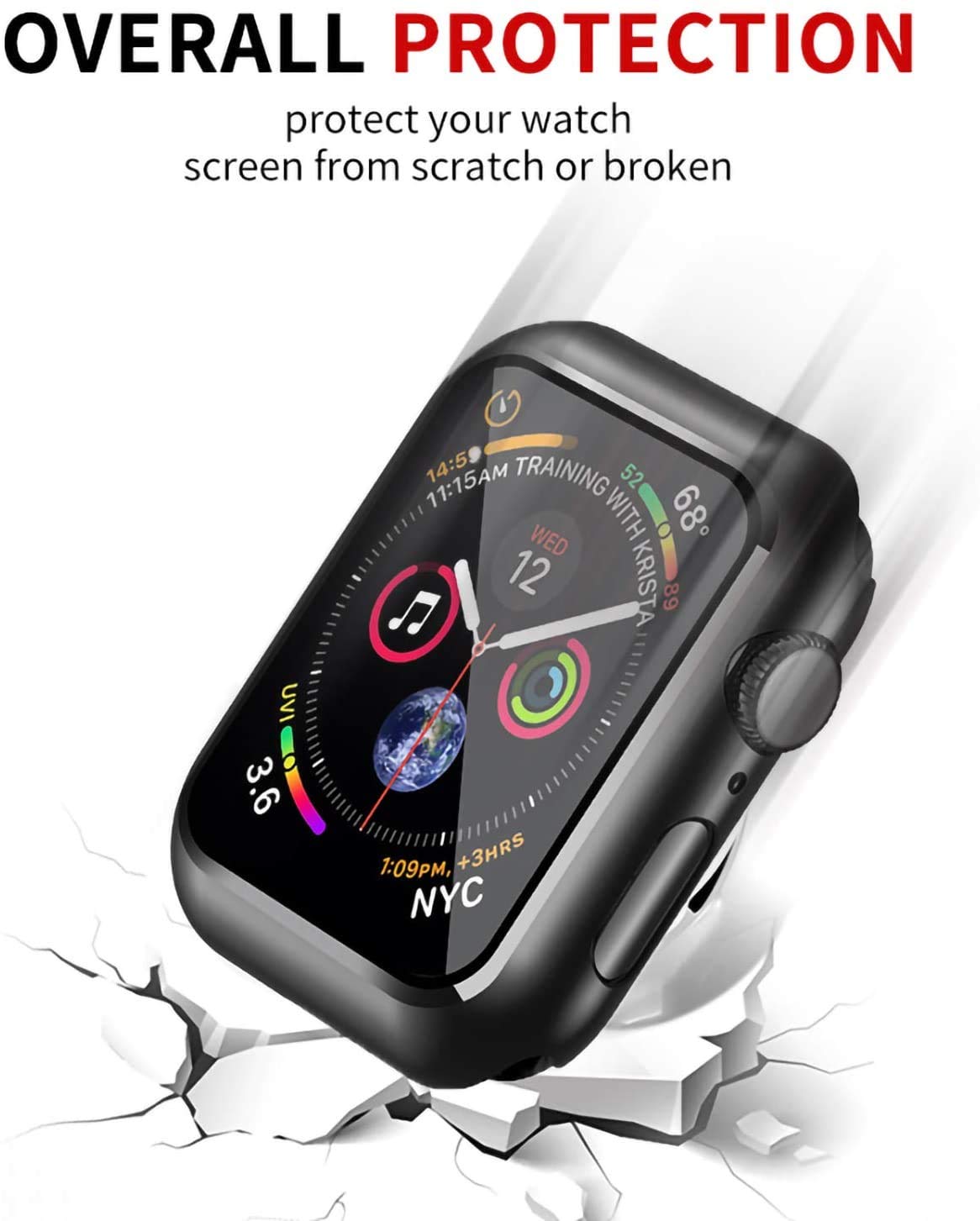 Smiling Case Compatible with Apple Watch Series 6/SE/Series 5/Series 4 44mm with Built in Tempered Glass Screen Protector,Overall Protective Hard PC Case Ultra-Thin Cover- Black