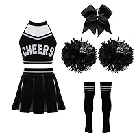 Kids Girls Cheerleading Dance Dress Cheer Leader Uniform Halloween Cosplay Fancy Dress Up Musical Party Dancewear A Black&White 14 Years