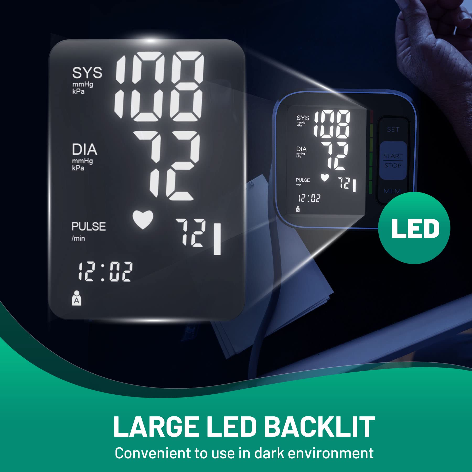 Blood Pressure Machine QGUGU Upper Arm Blood Pressure Monitor with Voice LED Backlit Display 2 x 120 Reading Adjustable Cuff 8.7