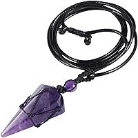 Healing Crystal Point Stone Pendant Necklace for Women and Men, Reiki Chakra Dowsing Divination Pendulum, Adjustable