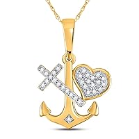 10kt Yellow Gold Womens Round Diamond Heart Cross Anchor Pendant 1/12 Cttw
