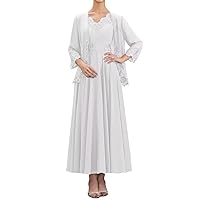 2 Piece Mother of The Bride Dresses with Jacket Ankle Length Chiffon Wedding Guest Dress