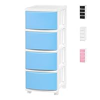 USA 4 Slim Drawer Storage, Organizer Unit for Bedroom, Closet, Kitchen, Bathroom, Laundry Room, Dorm, White Frame with Matte Soft-Blue Front Panels, Set of 1