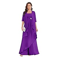 VCCICANY Purple Plus Size Mother of The Bride Dresses with Short Sleeves Chiffon Open Back Long Evening Dress with Jacket Size 22W