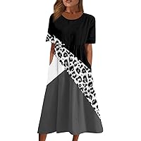 Short Sleeve Dress for Women Wedding Trending Summer Extra Long Cotton Crewneck Frill Boxy Graphic Pullovers