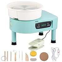 Huanyu Pottery Wheel 10in Electric Ceramic Wheel Forming Machine 350W LCD Screen & Aluminum Alloy Foot Pedal Ceramic Clay Machine Detachable Basin 0-320RPM Art Craft Sculpting Tool Kit Green