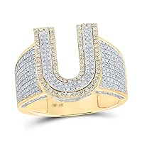 The Diamond Deal 10kt Two-tone Gold Mens Round Diamond U Initial Letter Ring 1 Cttw